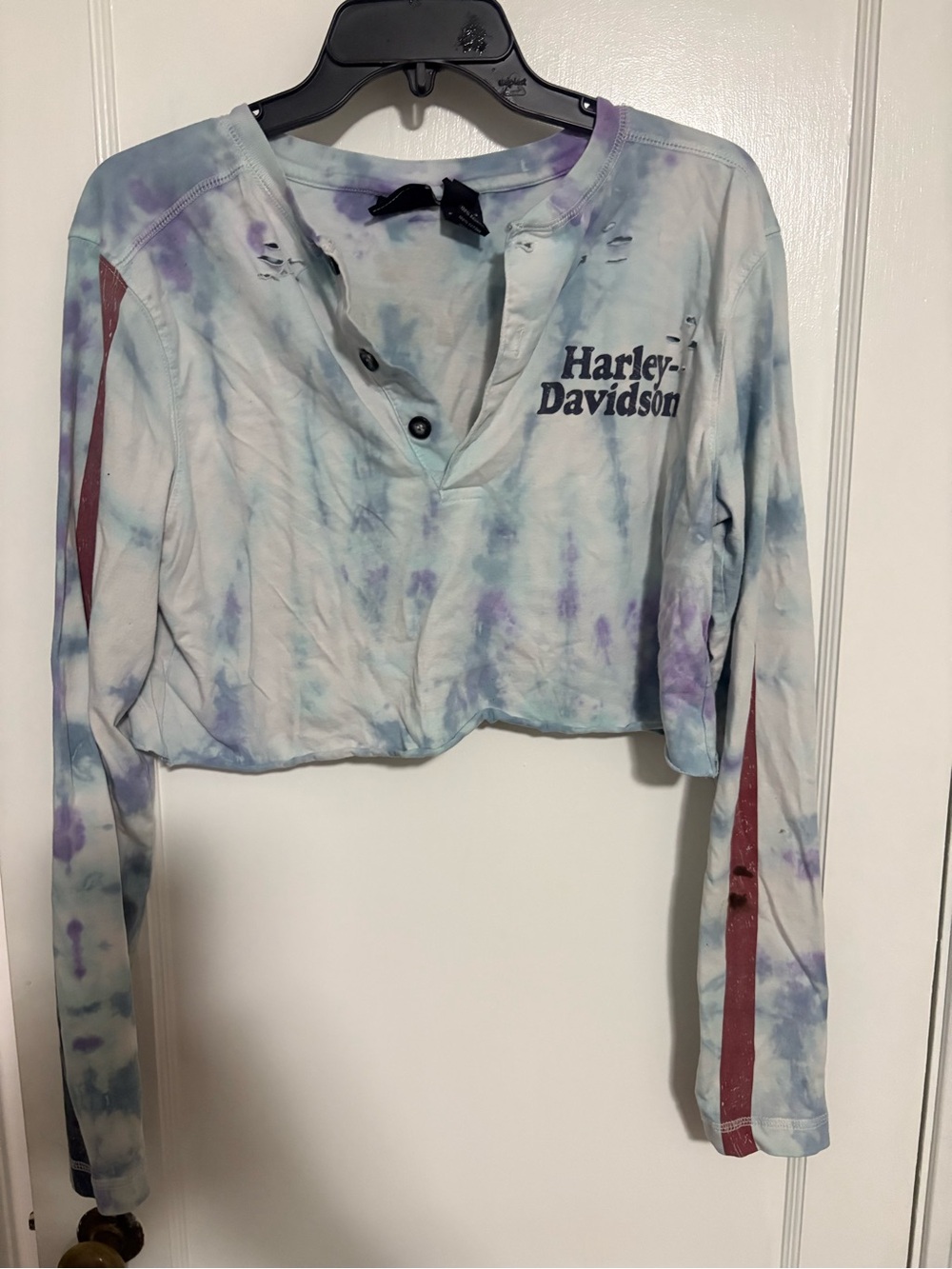 Harley-Davidson Pastel Tie-Dye Henley Crop Top - RARE